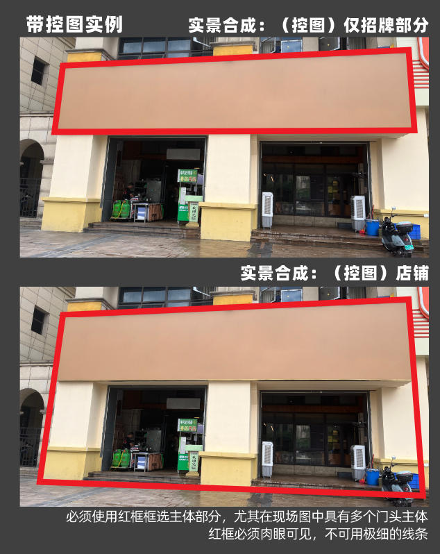 只修改招牌与整体修改店铺的红框标注示意